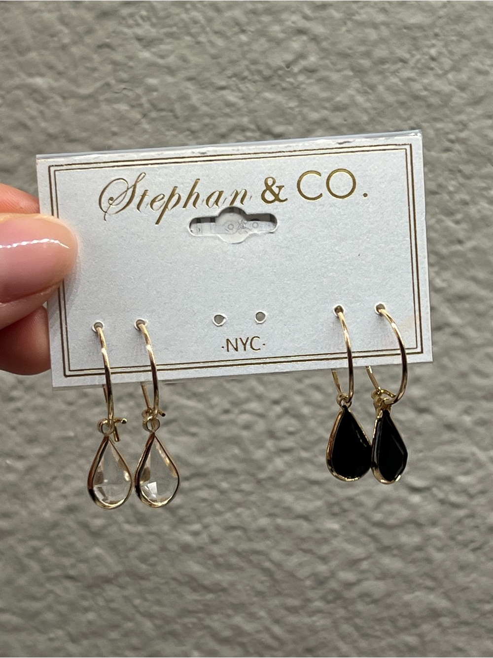 NWT Gold Hoop Earrings with Black Teardrop Charm
